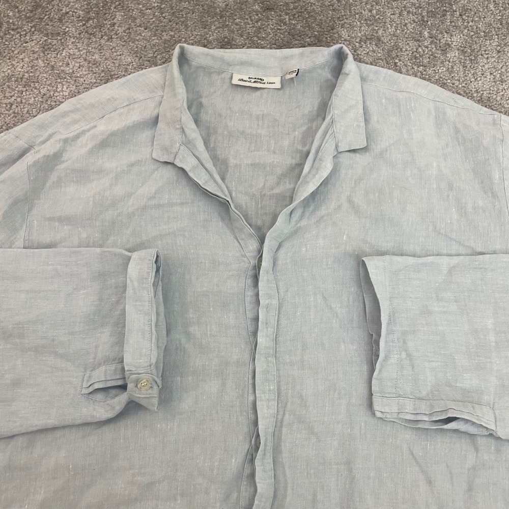 Murano Linen Shirt Mens Extra Large Baird McNutt Light Blue Button Up